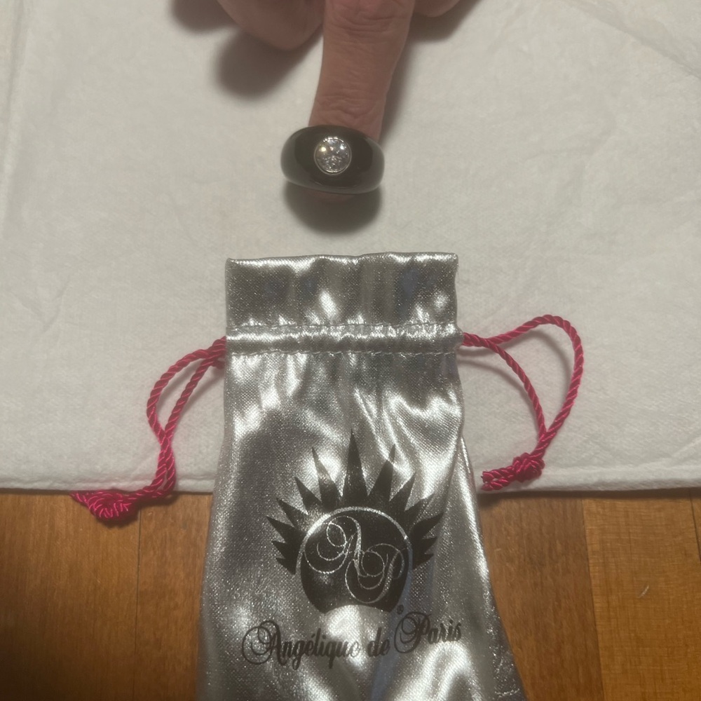 Angelique de Paris Black Ring with Crystal